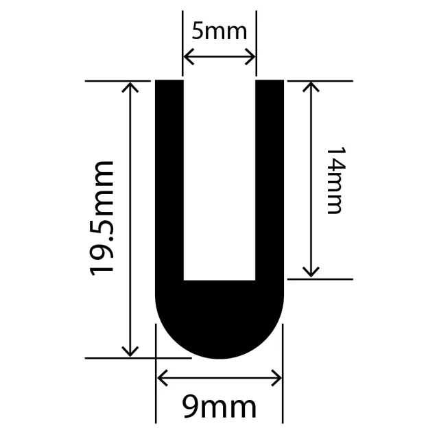 RCSRU9X19.5V - Silicone Round U Channel - 9mm x 19.5mm